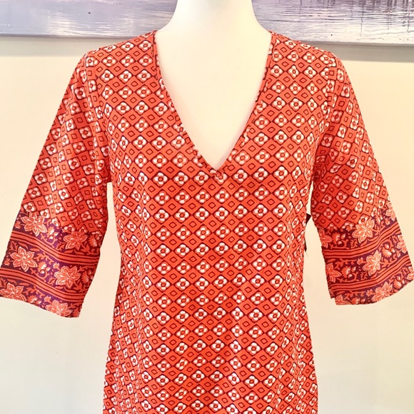 Old Navy Geometric Red 3/4 Sleeve Shift Dress - Picture 6 of 8